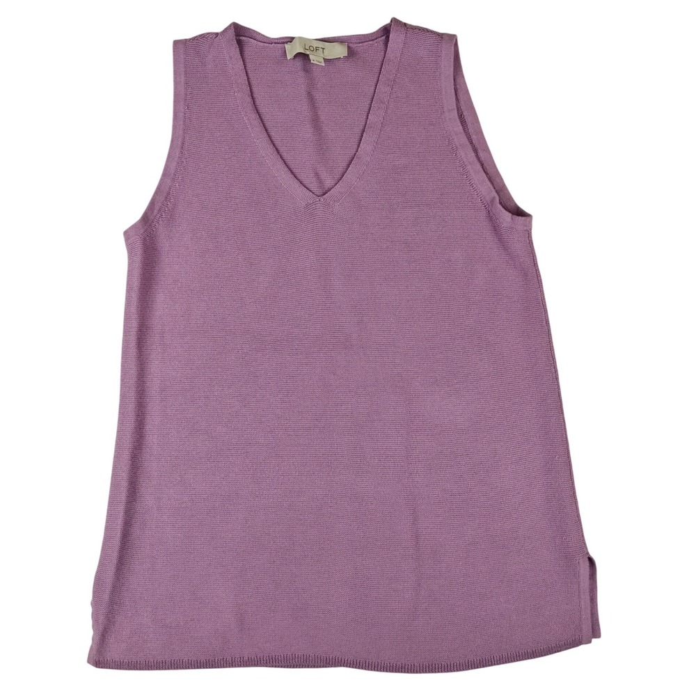 Loft Womens Purple V-Neck Sleeveless Cotton Knit Sweater Vest Size Medium